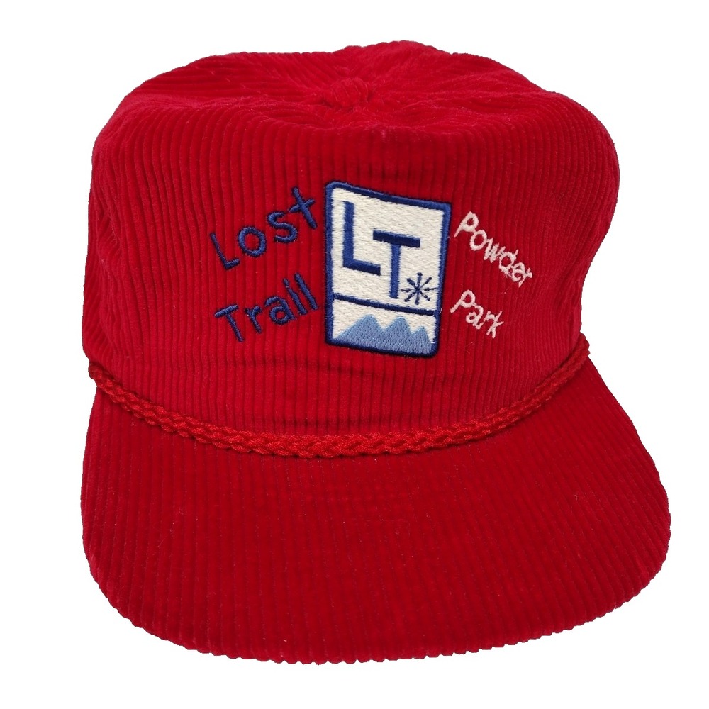 Imperial Vintage "Lost Trail Powder Park" Strapback Courduroy Hat Red Union USA